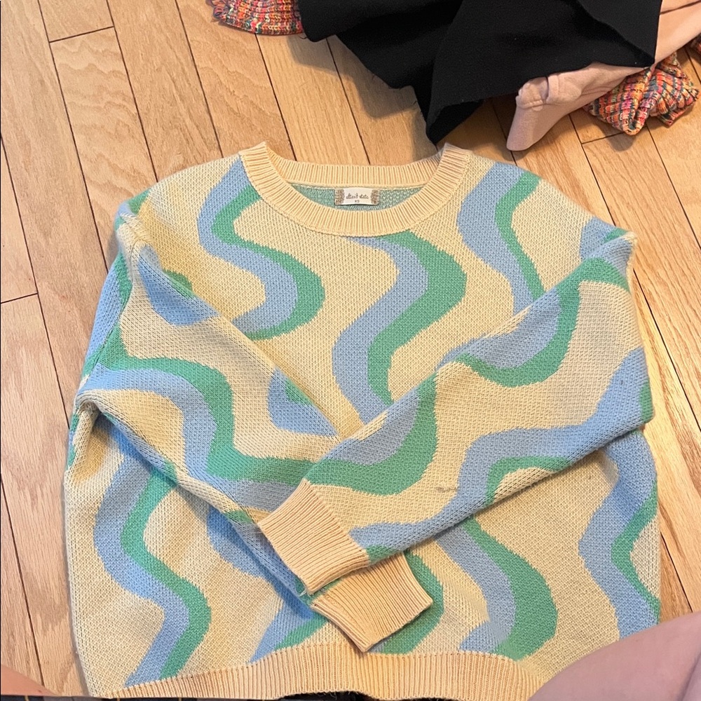Altar'd State Cream, Green, and Blue Wave Sweater